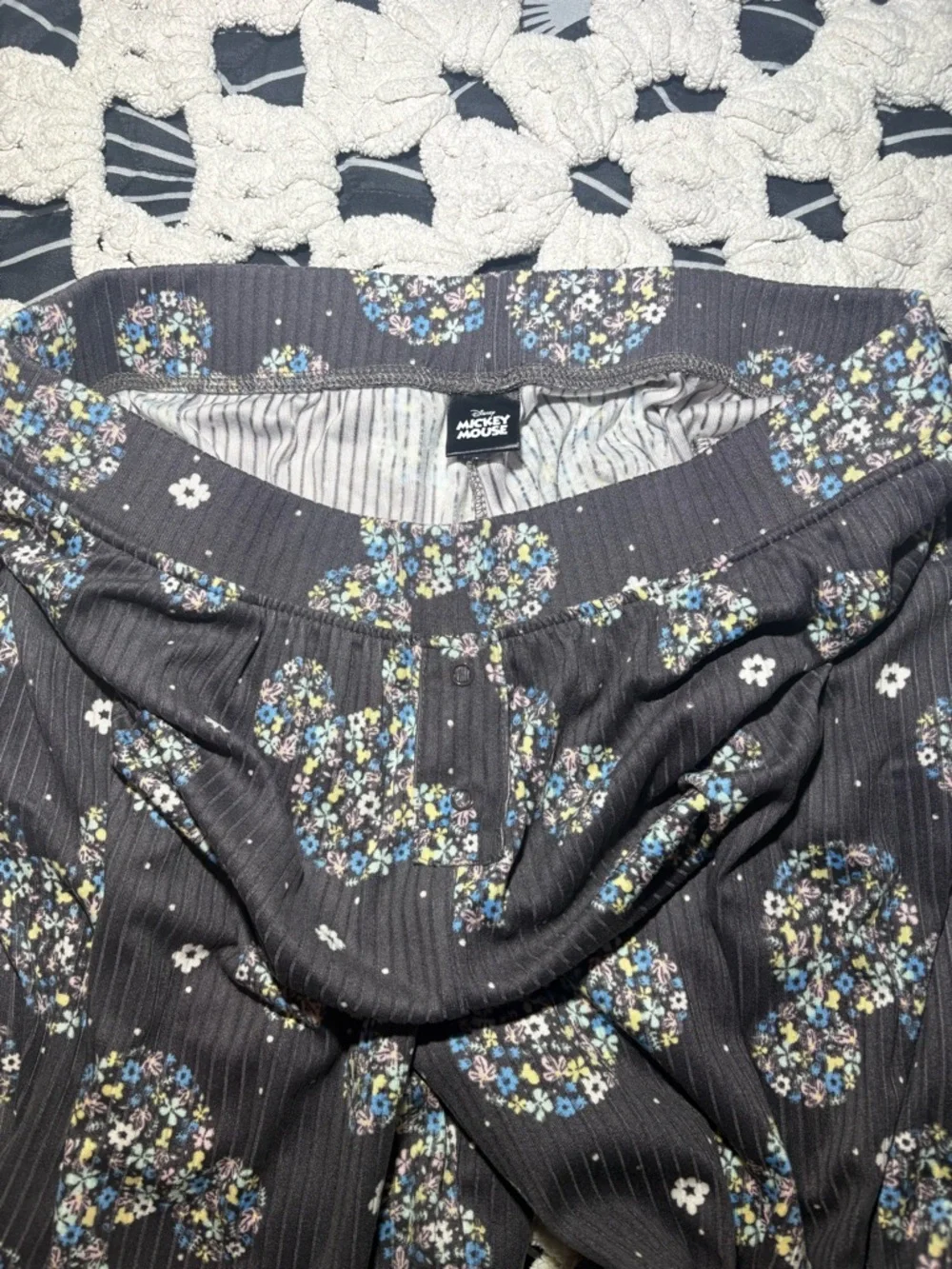 Disney Mickey Mouse Floral Print Ribbed Henley Top - Charcoal, Blue, Yellow - Picture 3 of 5